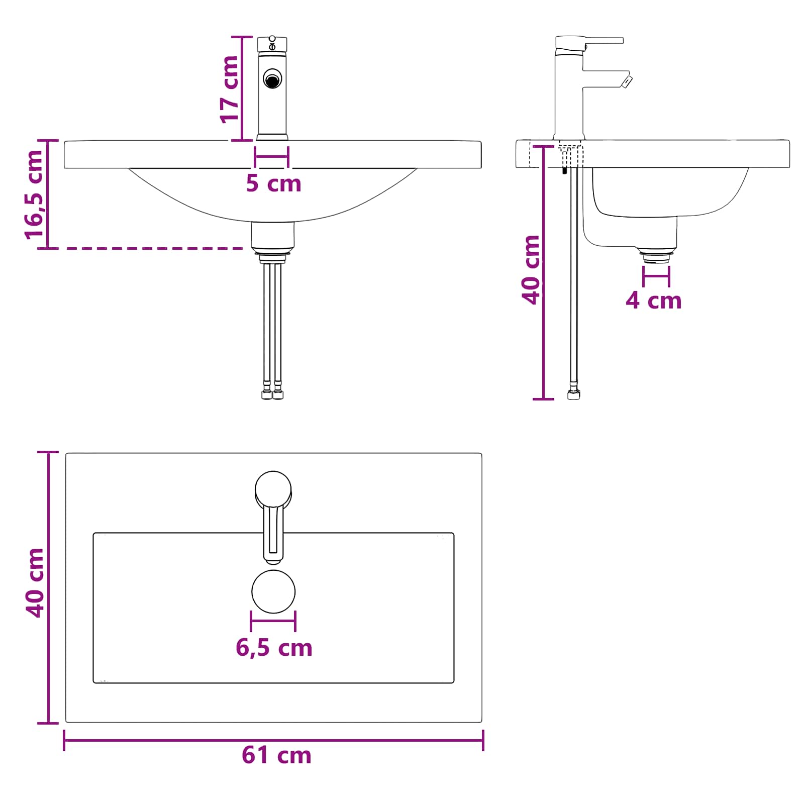 Waschbecken fürs Badezimmer Matt Schwarz 61 x 40 x 16,5 cm