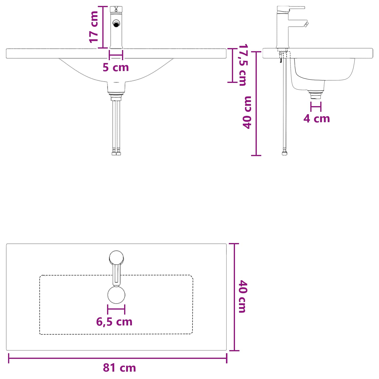 Waschbecken fürs Badezimmer Matt Schwarz 81 x 40 x 17,5 cm