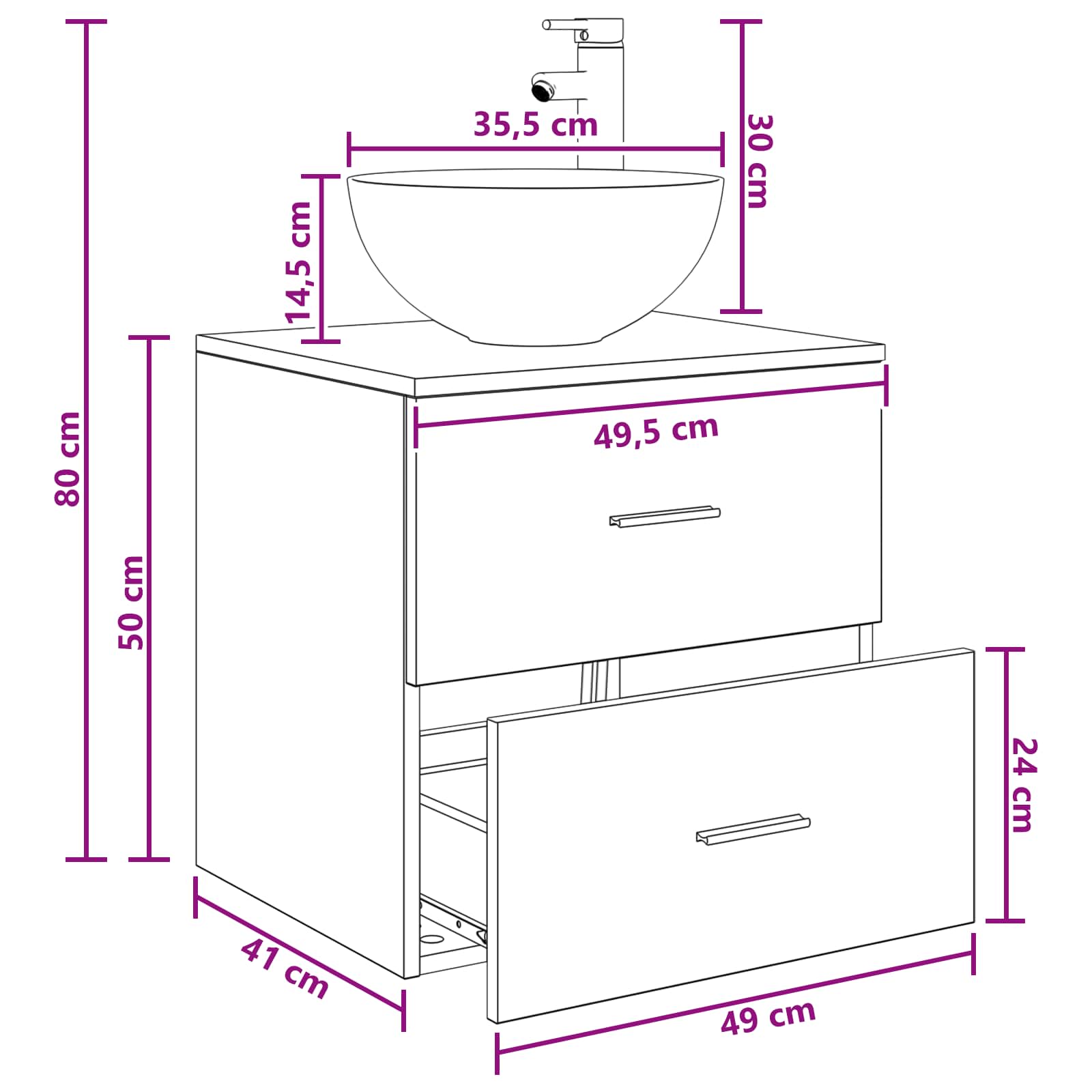 Wandmontierte Waschtisch Sonoma-Eiche 49,5 x 41 x 64,5 cm