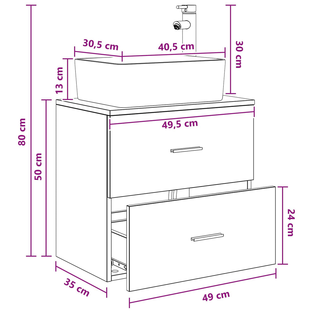 Wandmontierte Waschtisch Sonoma-Eiche 53 x 34,5 x 63 cm