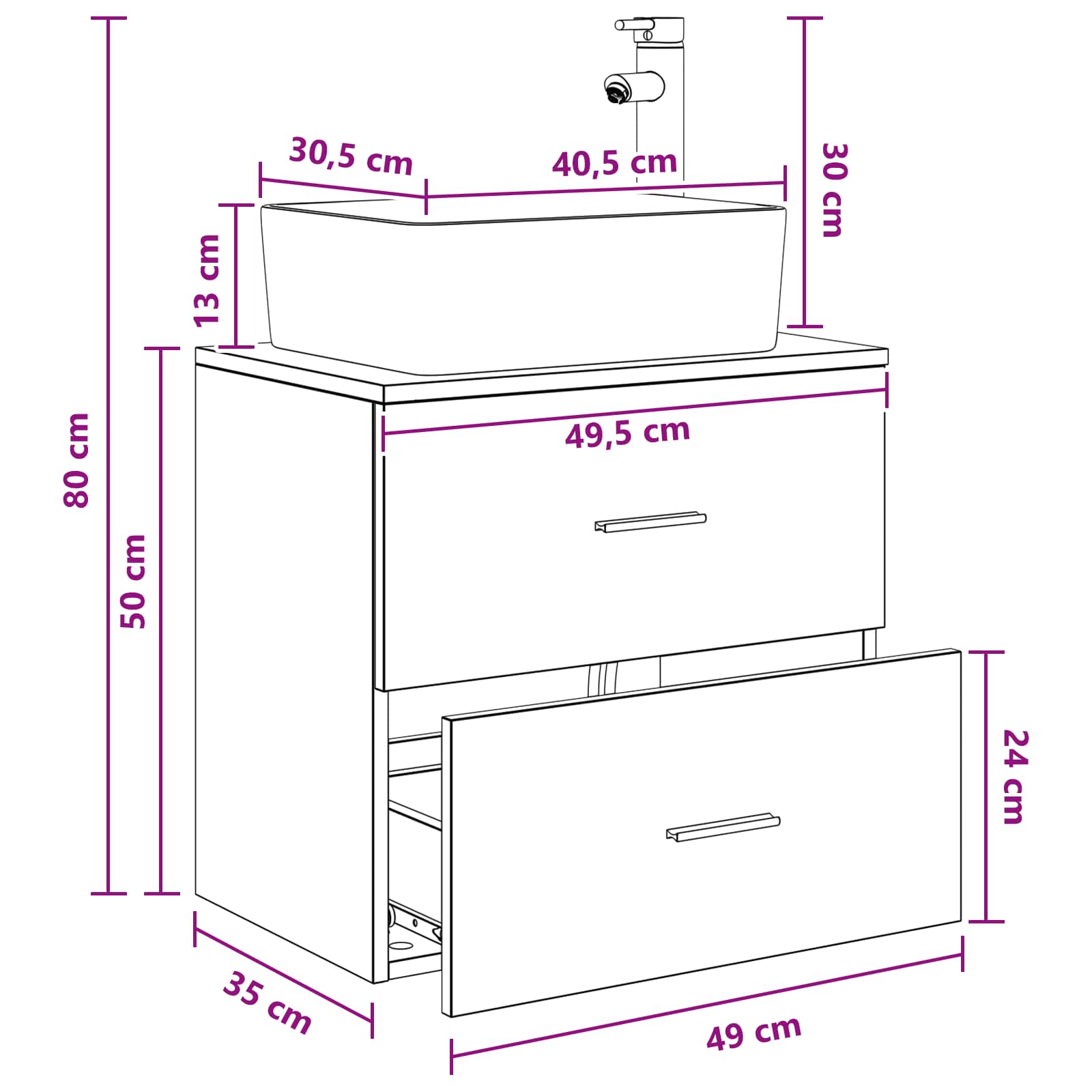 Wandmontierte Waschtisch Geräucherte Eiche 53 x 34,5 x 63 cm