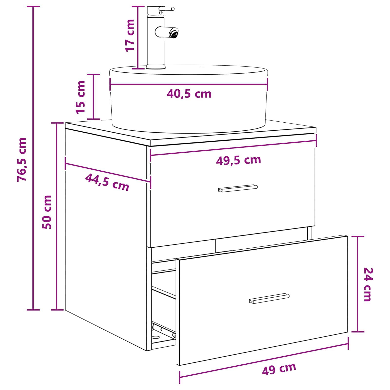 Wandmontierte Waschtisch Grau Sonoma 49,5 x 44,5 x 65 cm
