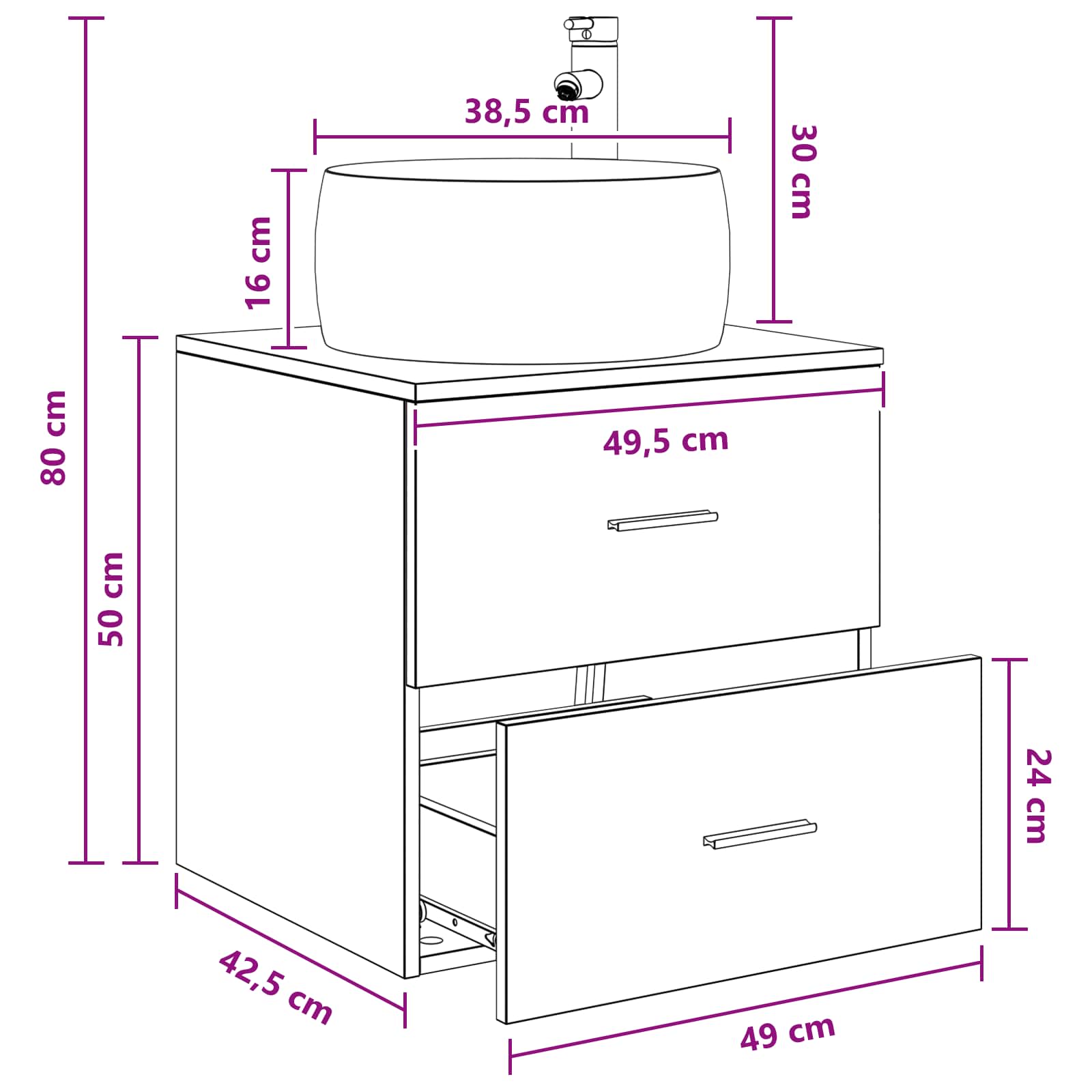 Wandmontierte Waschtisch Betongrau 49,5 x 44,5 x 66 cm