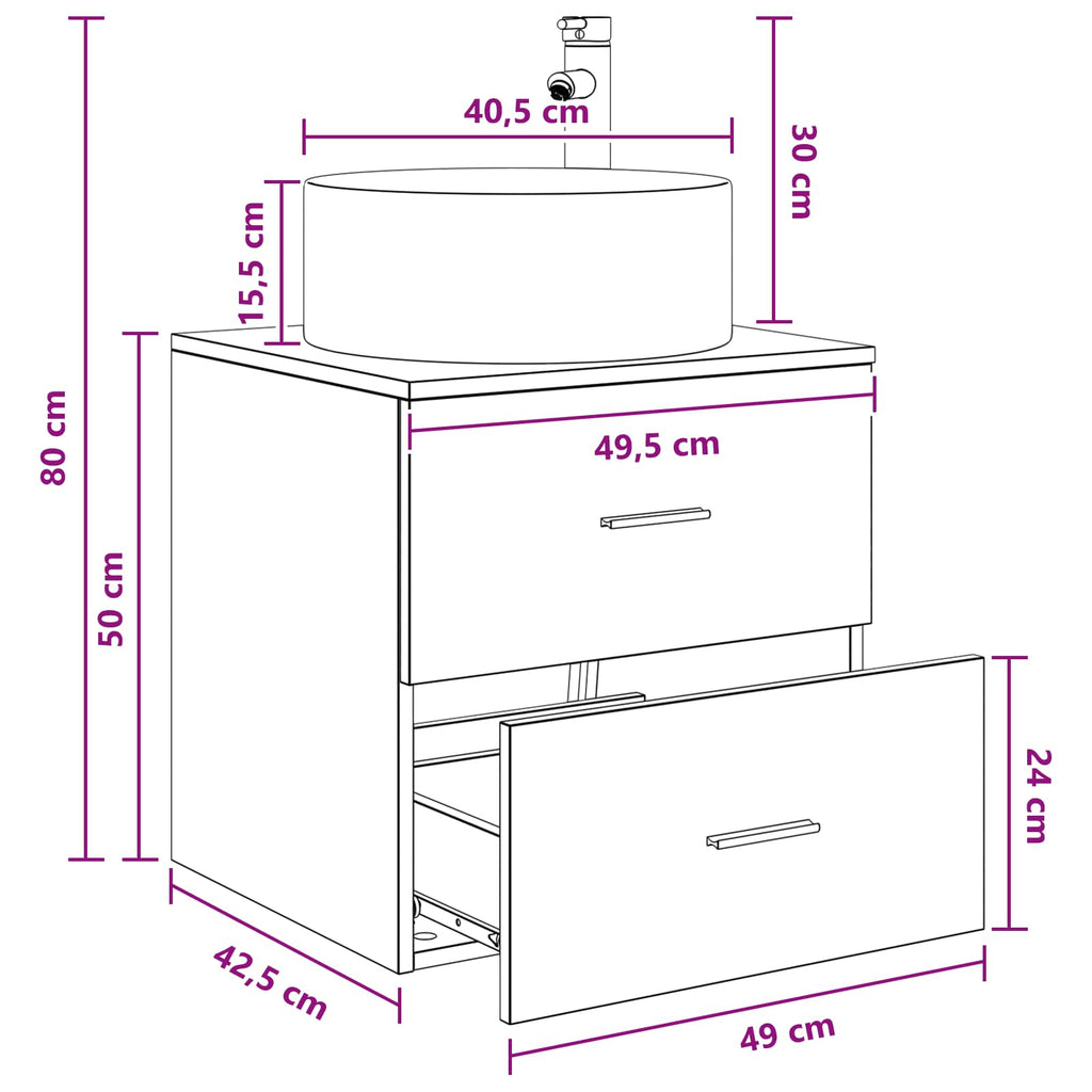 Wandmontierte Waschtisch Sonoma-Eiche 49,5 x 44,5 x 65,5 cm