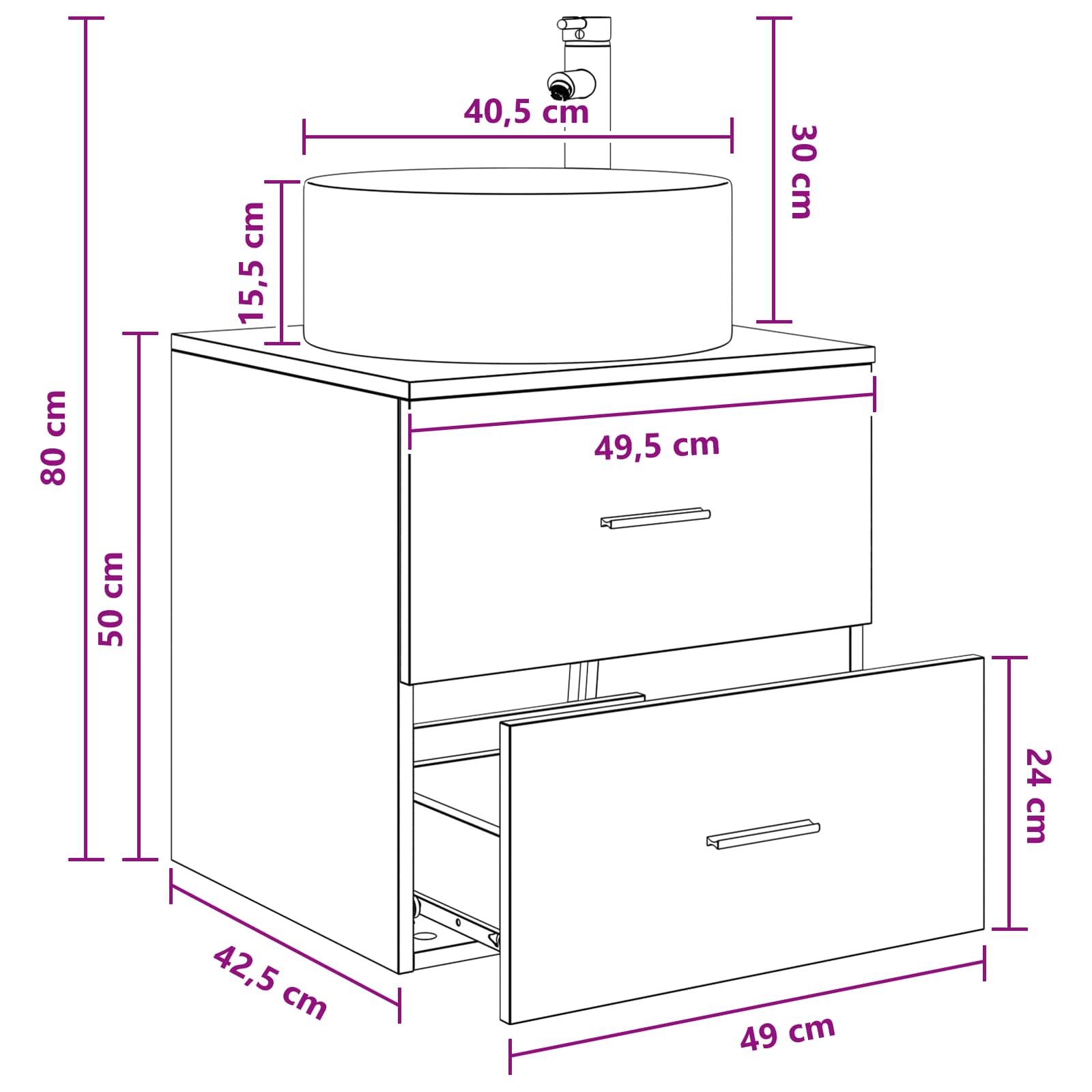 Wandmontierte Waschtisch Betongrau 49,5 x 44,5 x 65,5 cm