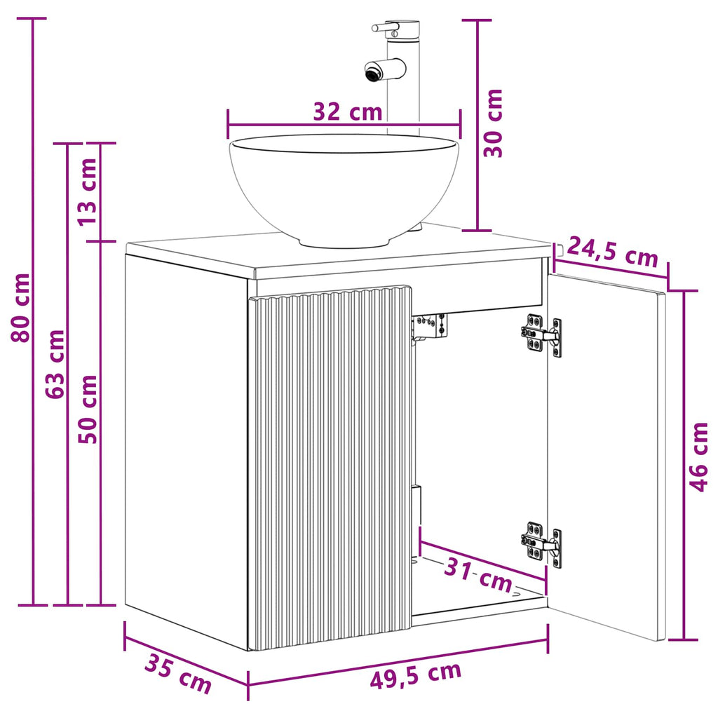 Wandmontierte Waschtisch Grau Sonoma 49,5 x 35 x 63 cm