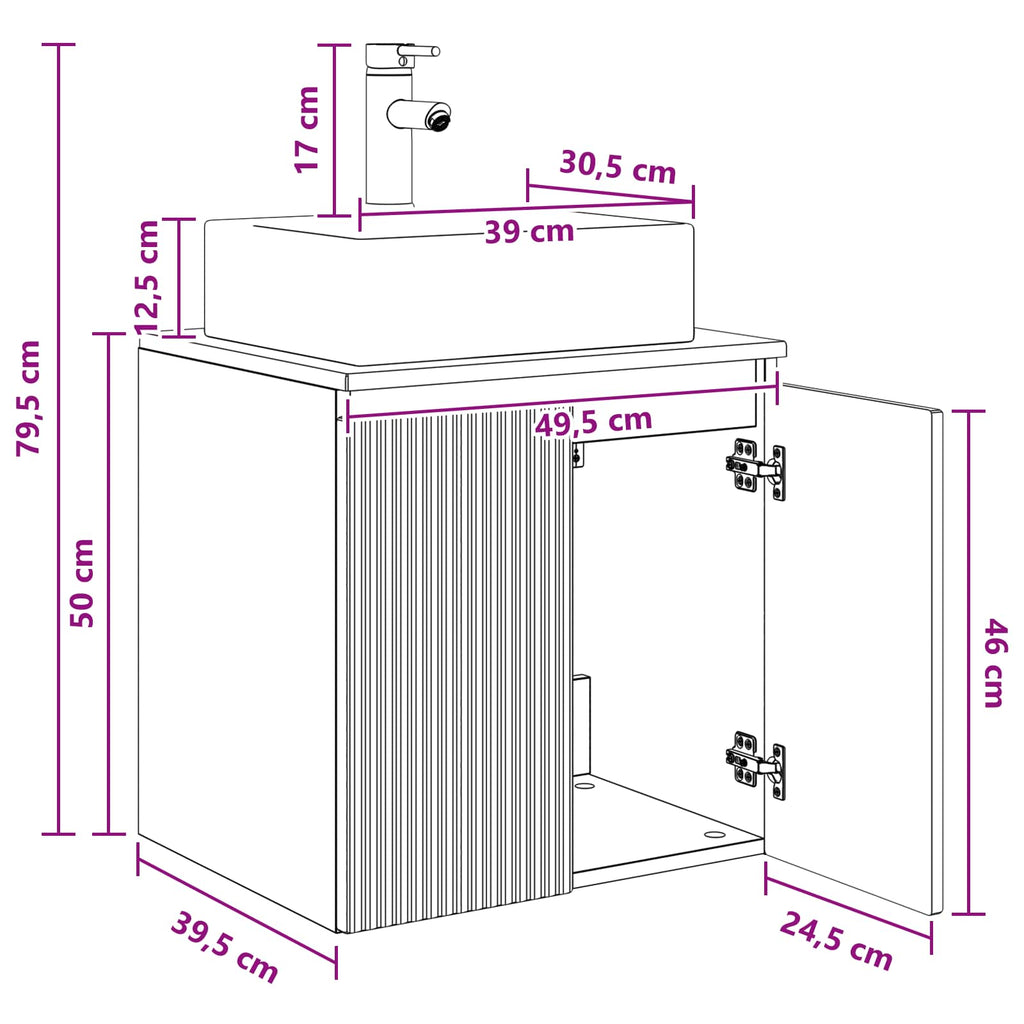 Wandmontierte Waschtisch Schwarz 49,5 x 41 x 62,5 cm