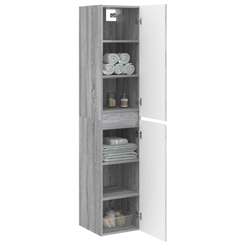 Wandmontierter Badezimmerschrank Grau Sonoma 33 x 34,5 x 160 cm
