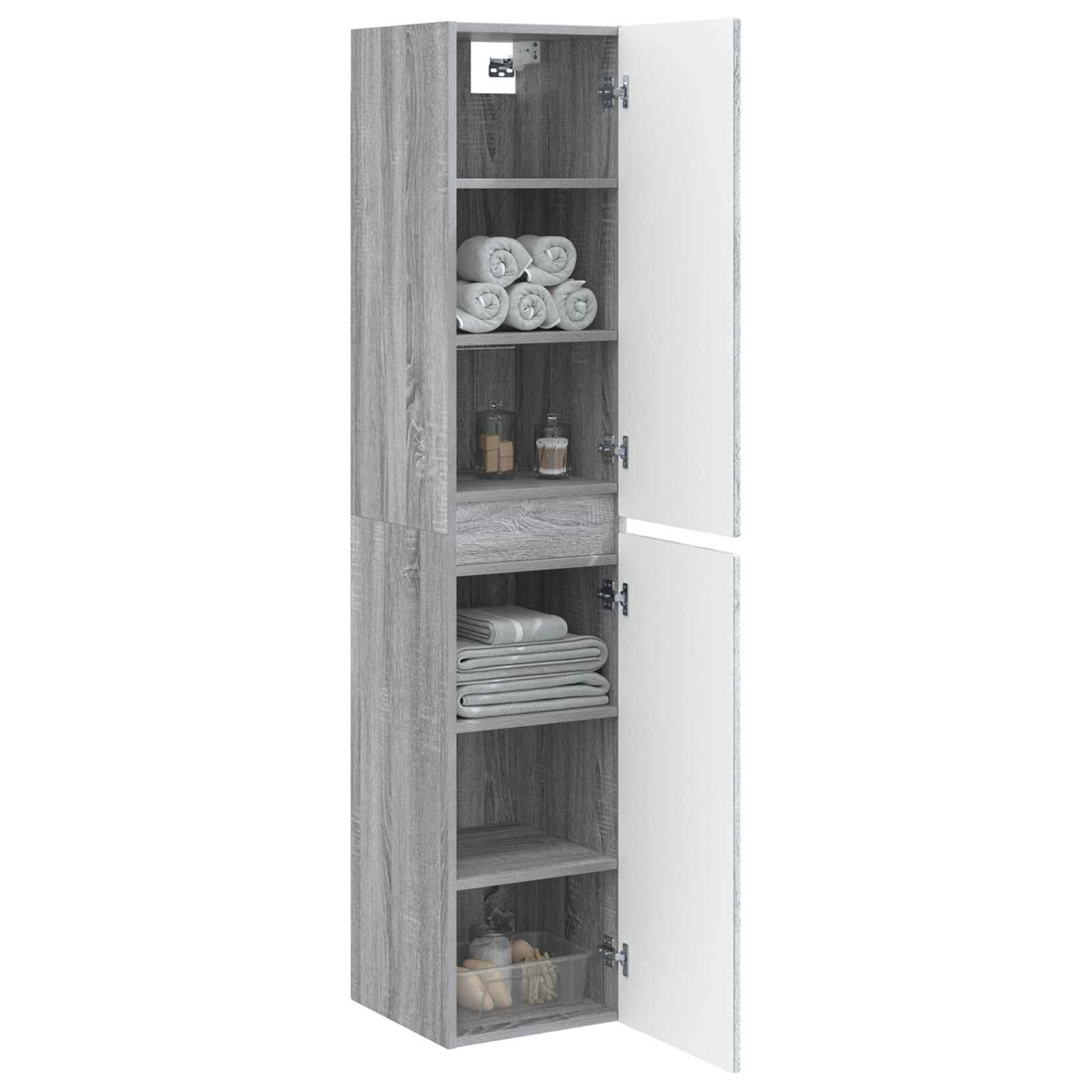 Wandmontierter Badezimmerschrank Grau Sonoma 33 x 34,5 x 160 cm