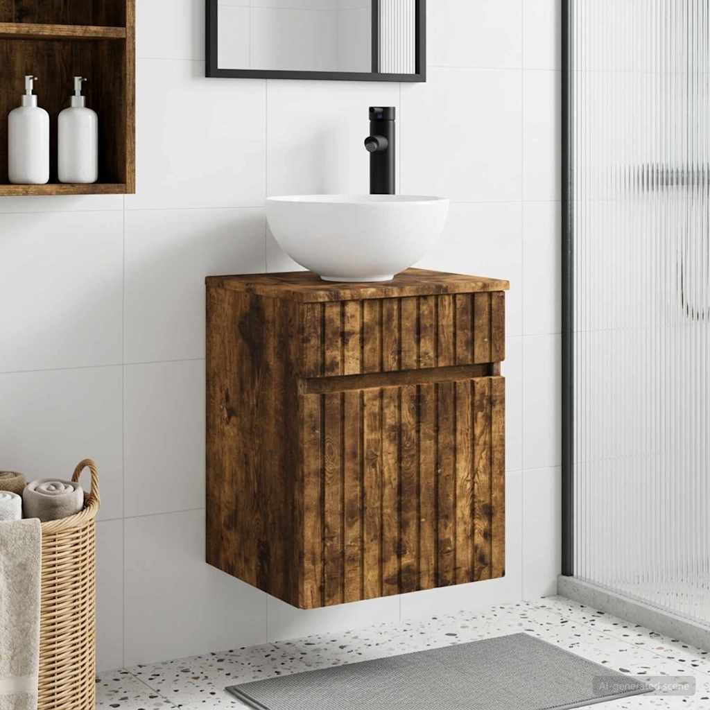 Wandmontierte Waschbecken-Vanität Geräucherte Eiche