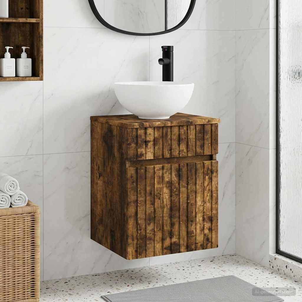 Wandmontierte Waschbecken-Vanität Geräucherte Eiche