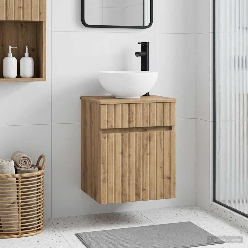 Wandmontierte Waschbecken-Vanität Artisan-Eiche