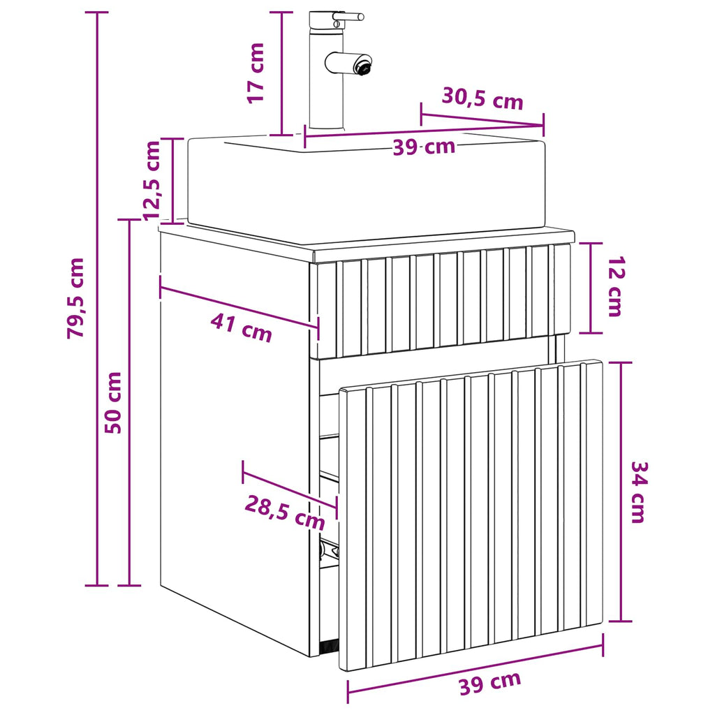 Wandmontierter Waschbecken Vanity Altholz 39 x 41 x 62,5 cm