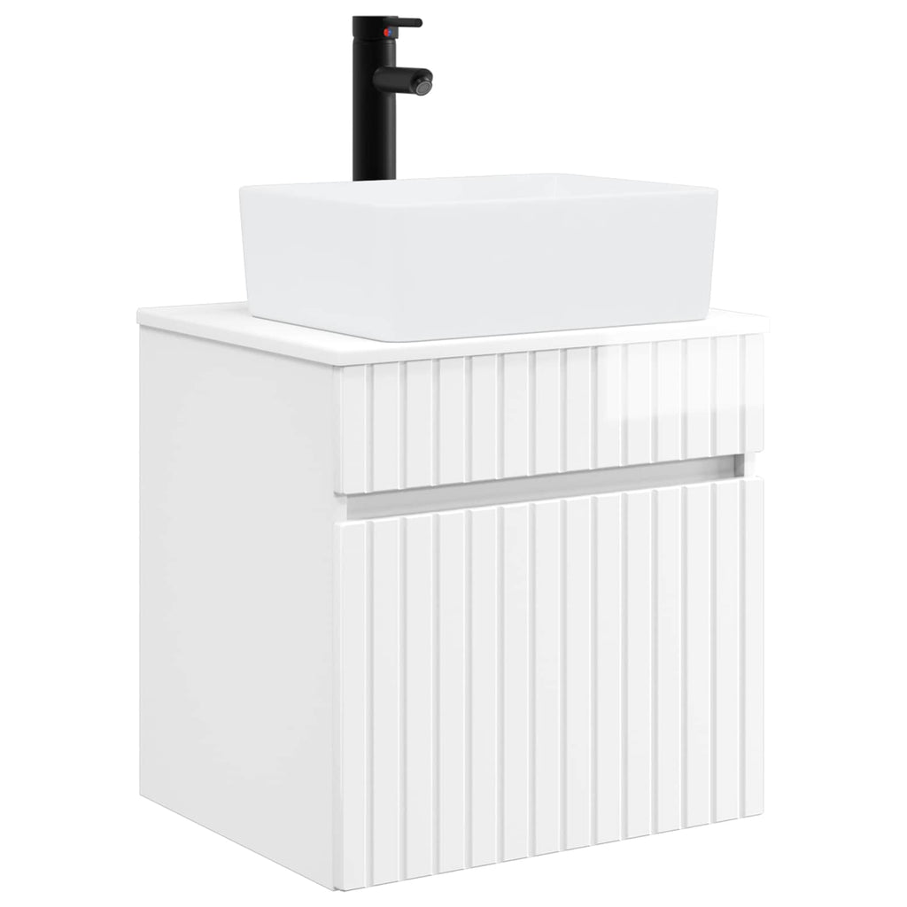 Wandmontierte Waschbecken-Vanität Hochglanz Weiß