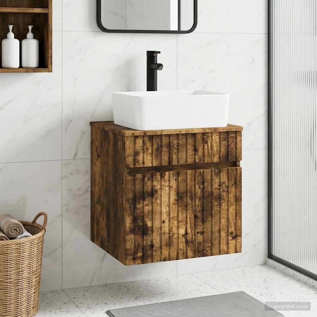 Wandmontierte Waschbecken-Vanität Geräucherte Eiche
