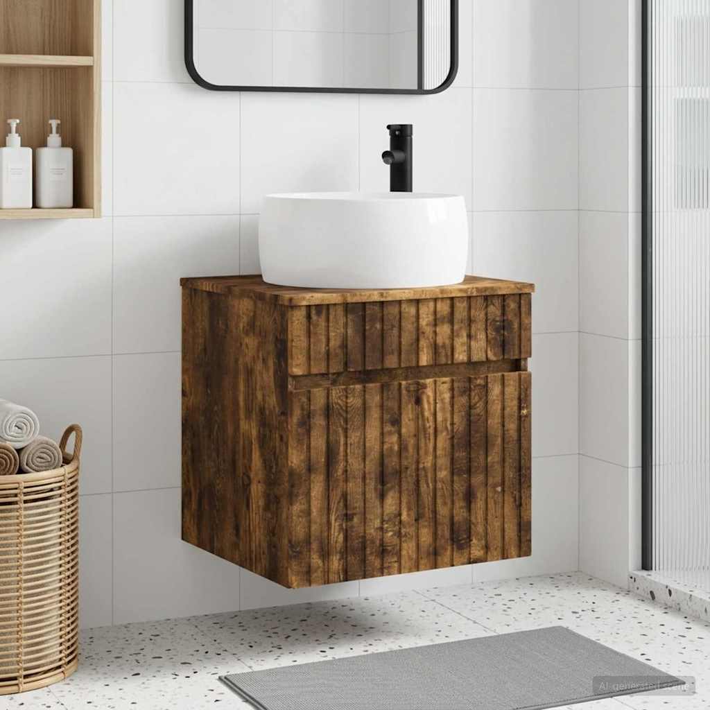 Wandmontierte Waschbecken-Vanität Geräucherte Eiche