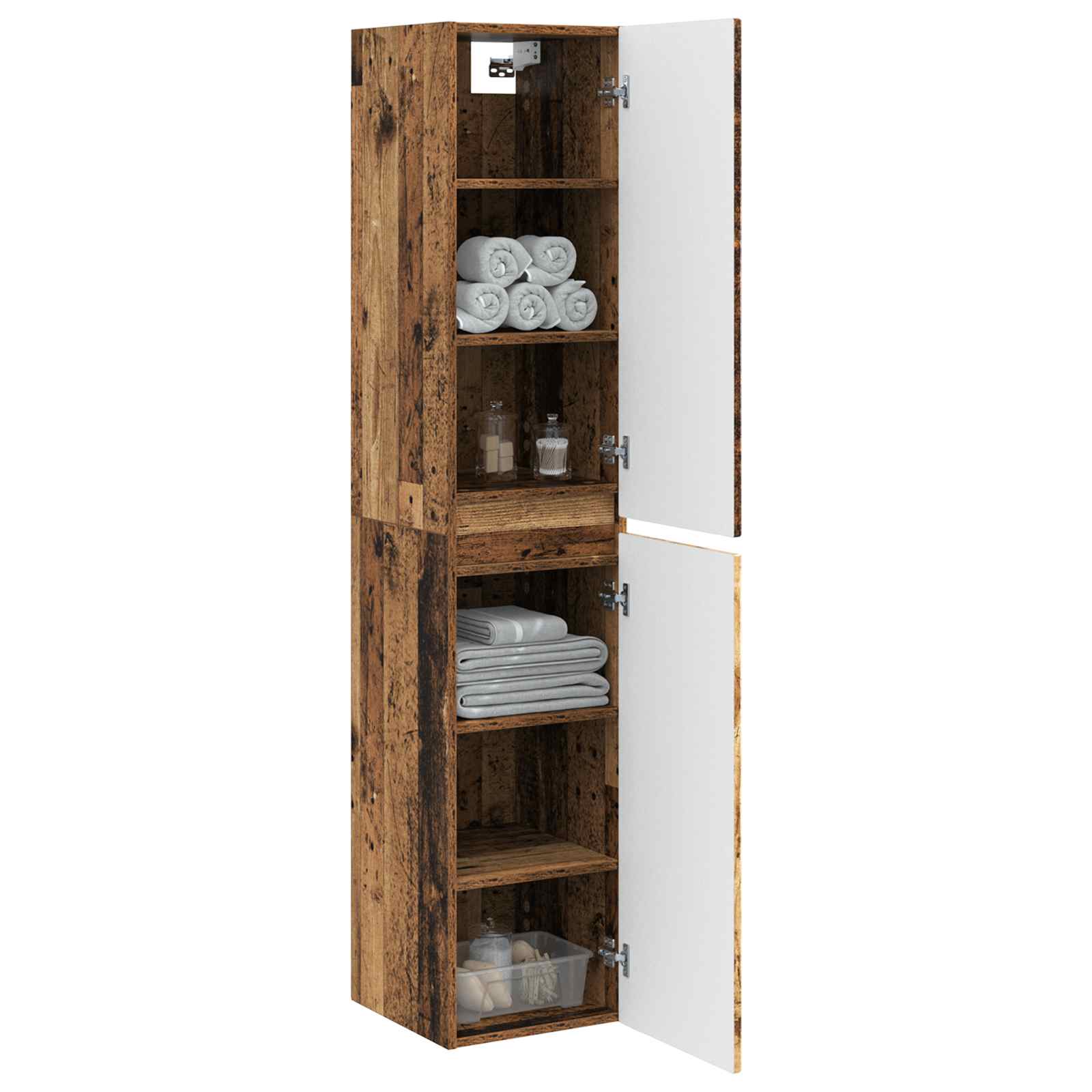 Wandmontierter Badezimmerschrank Altholz 33 x 34,5 x 160 cm