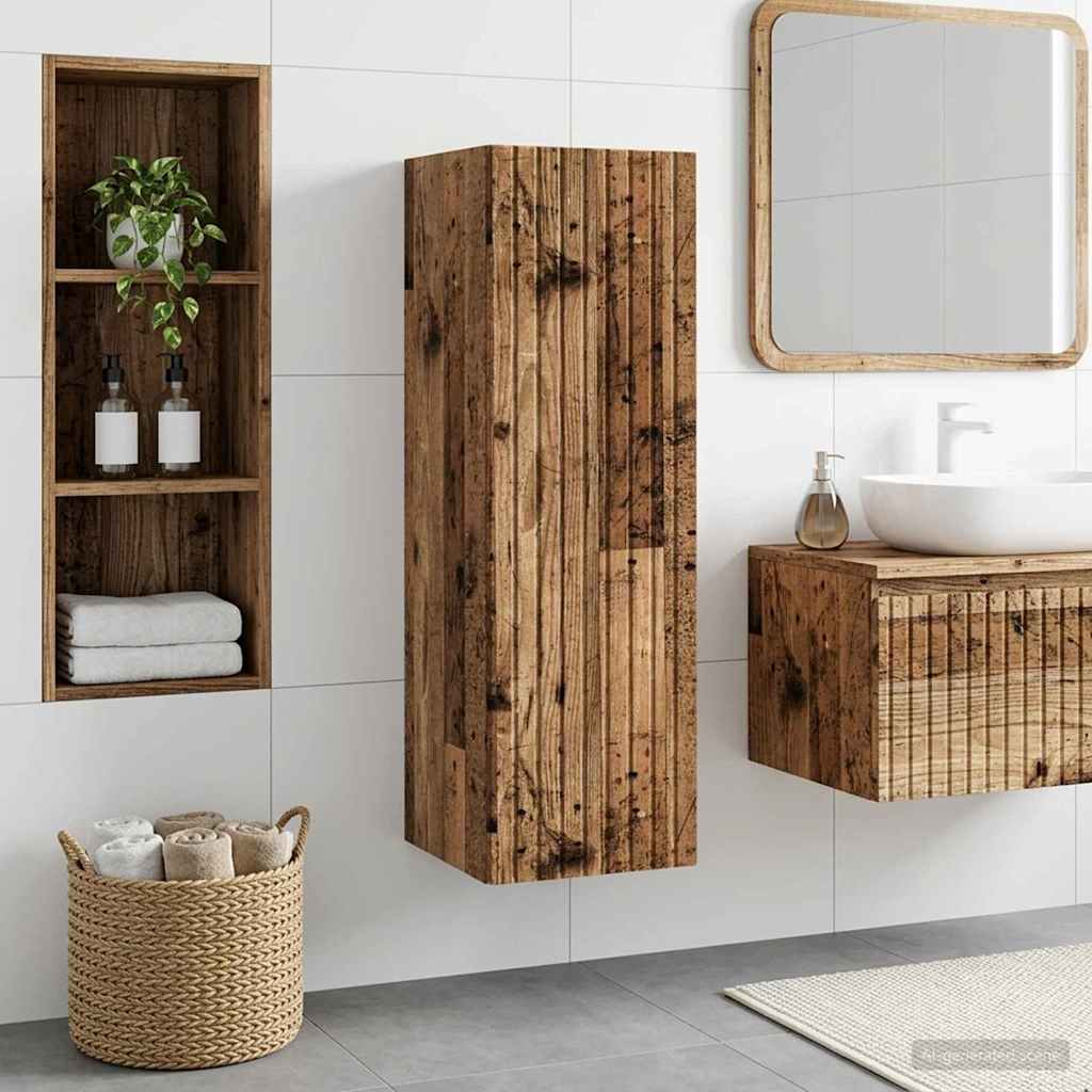 Wandmontierter Badezimmerschrank Altholz 33 x 34,5 x 100 cm