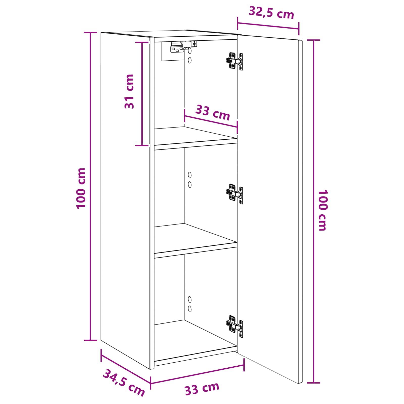 Wandmontierter Badezimmerschrank Altholz 33 x 34,5 x 100 cm