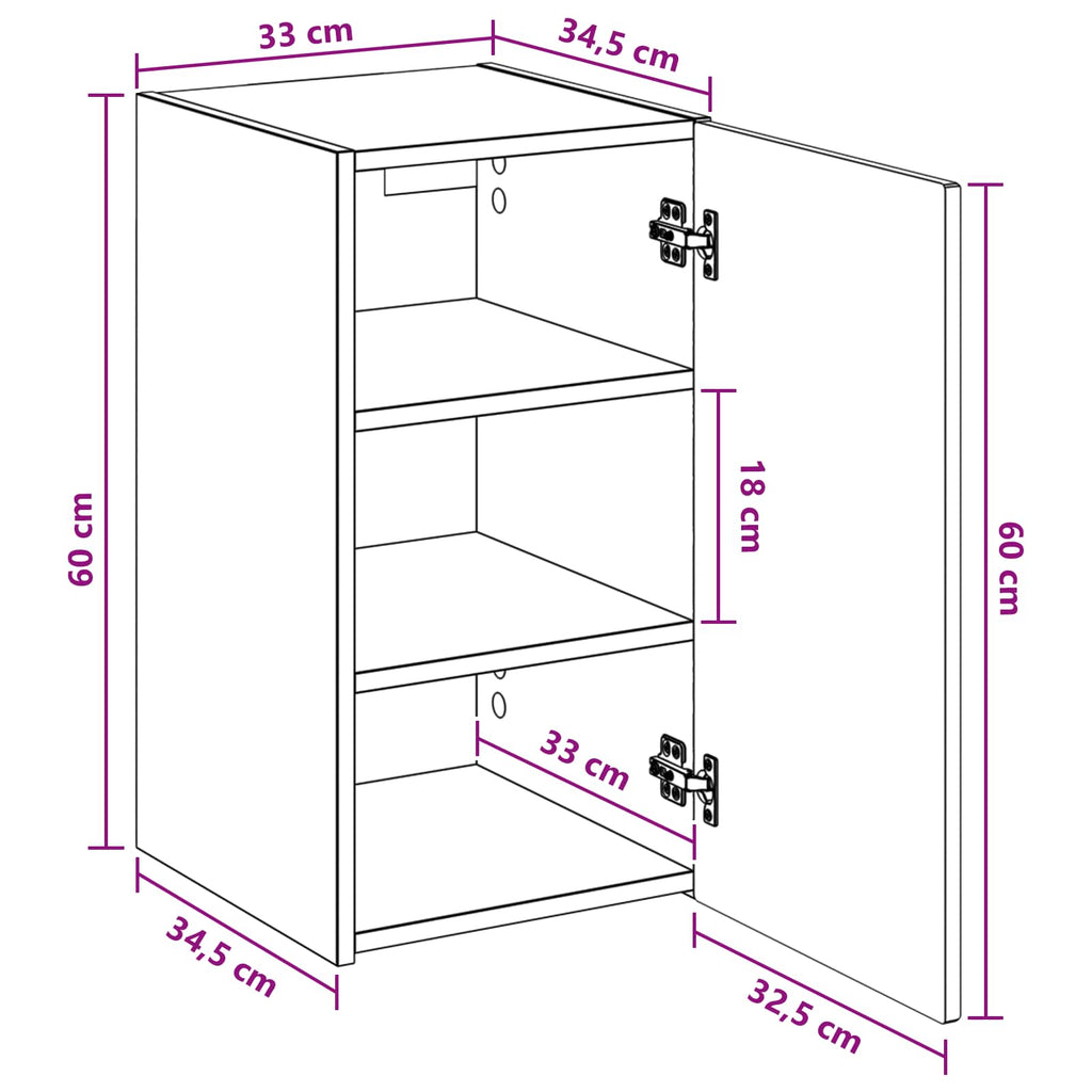 Wandmontierter Badezimmerschrank Betongrau 33 x 34,5 x 60 cm