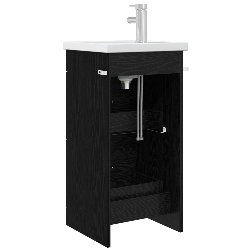 Badezimmerschrank mit Waschbecken Schwarze Eiche