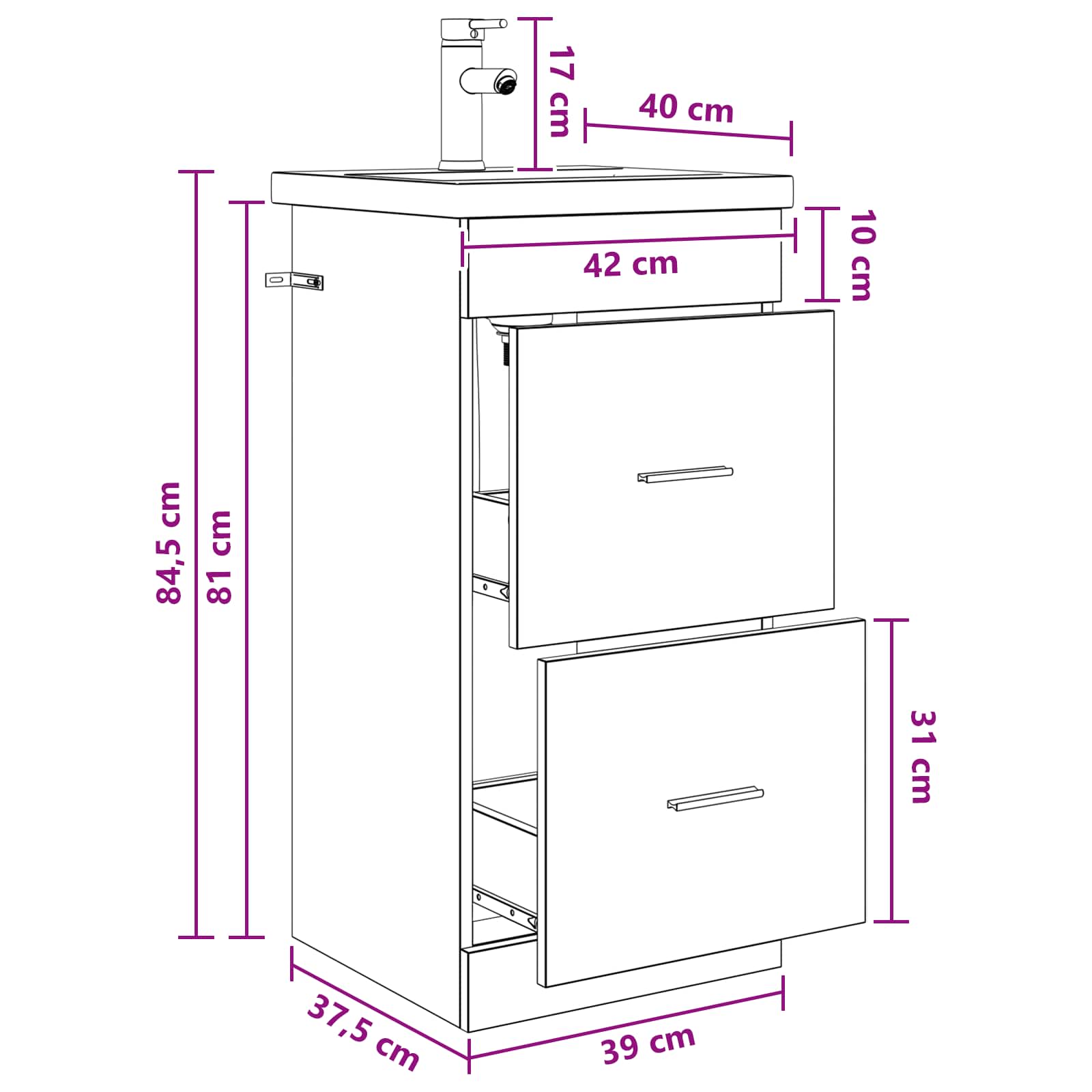 Badezimmerschrank mit Waschbecken Altholz 42 x 40 x 84,5 cm