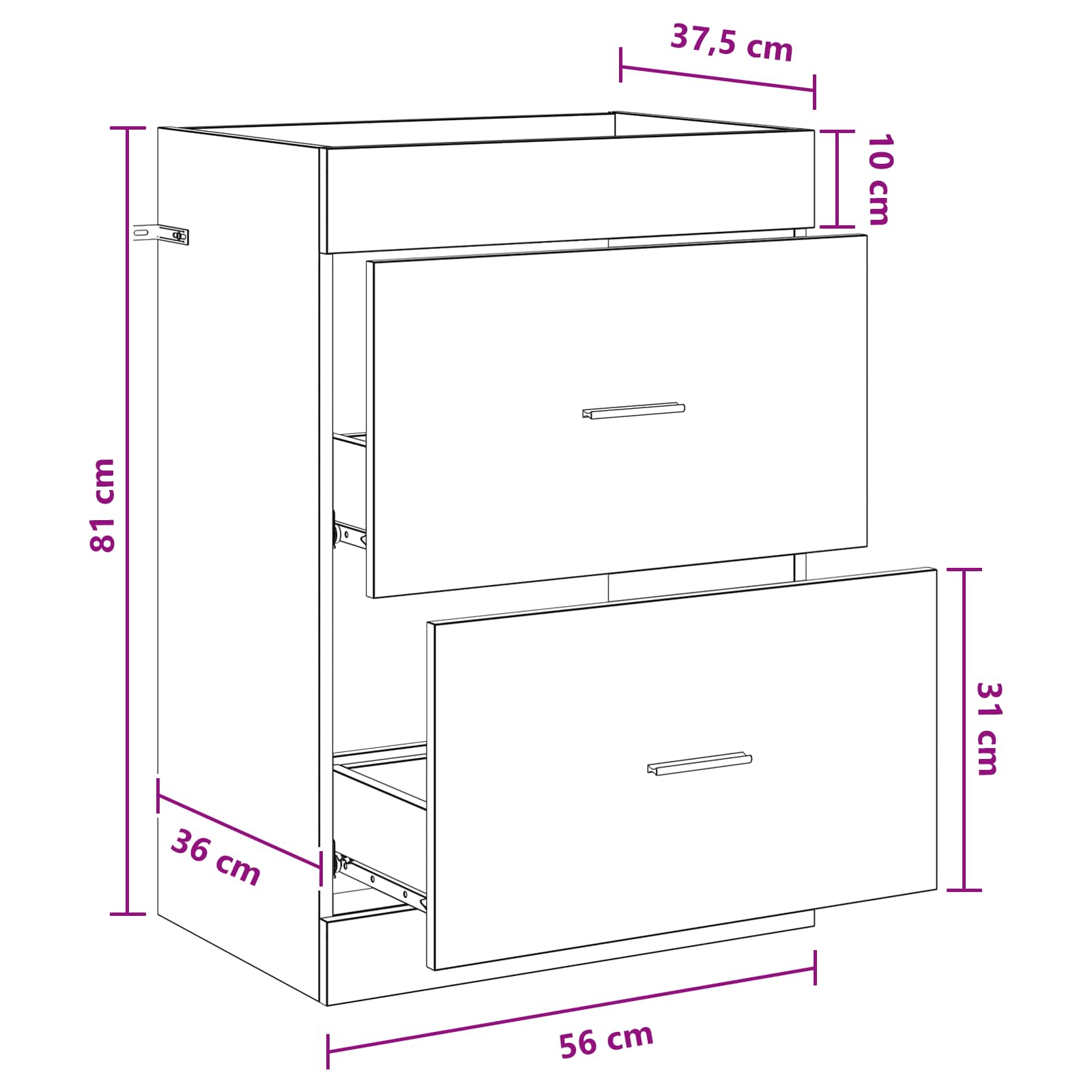 Badunterschrank Betongrau 56 x 37,5 x 81 cm Holzwerkstoff