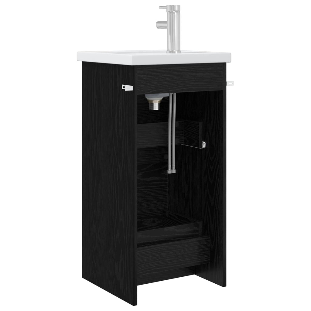 Badezimmerschrank mit Waschbecken Schwarze Eiche