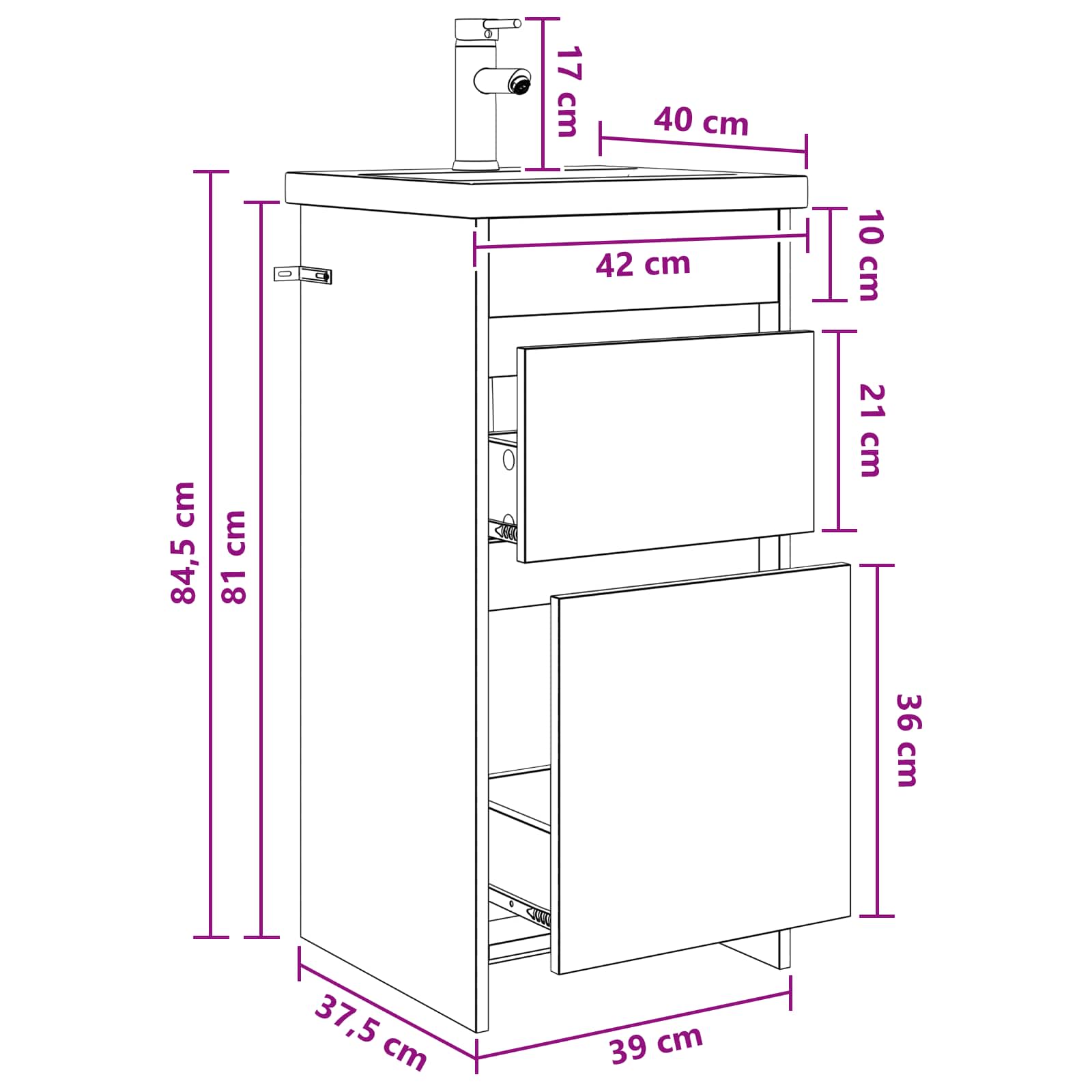 Badezimmerschrank mit Waschbecken Betongrau 42 x 40 x 84,5 cm