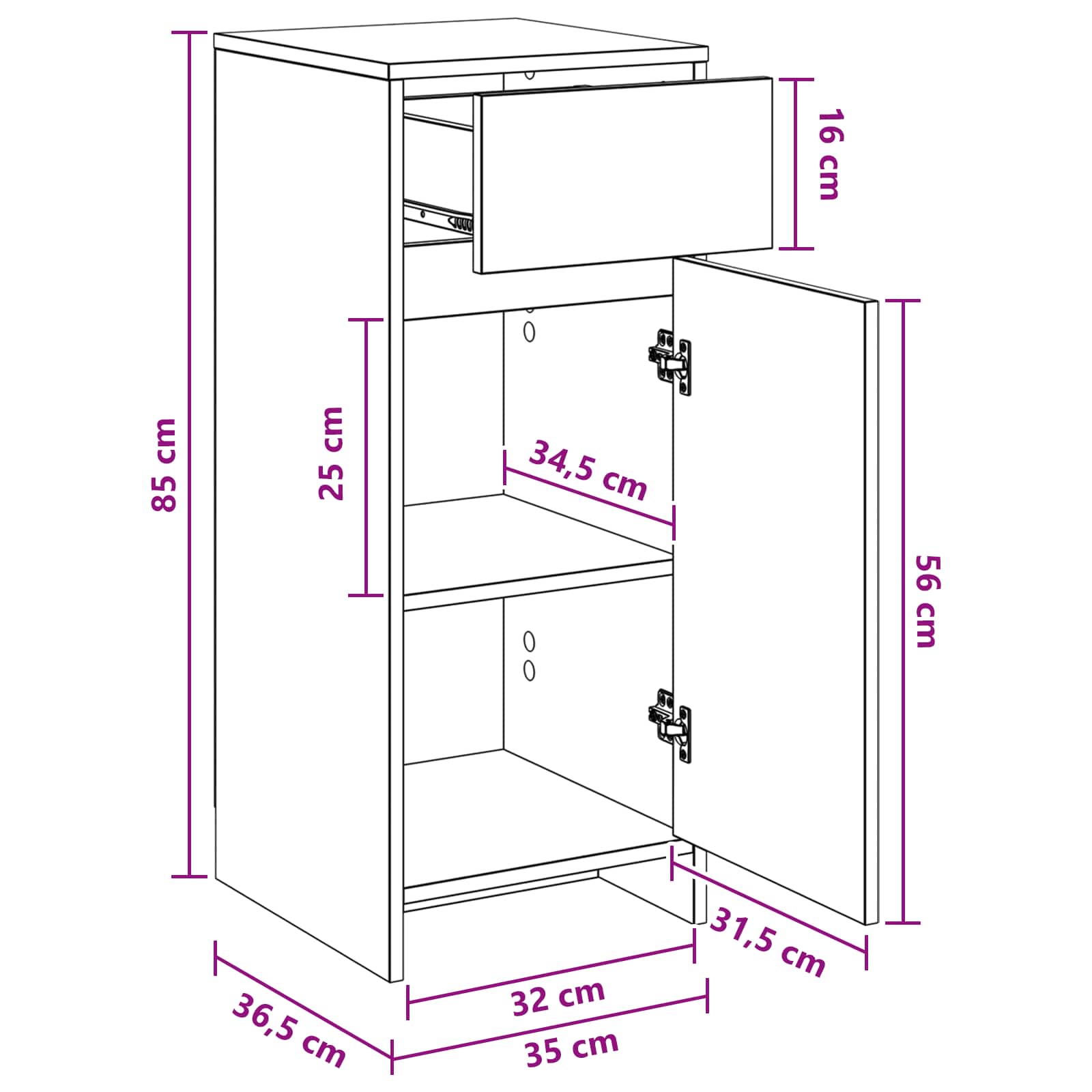 Badezimmerschrank Geräucherte Eiche 35 x 36,5 x 85 cm