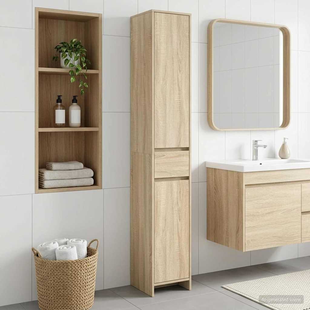 Badezimmerschrank Sonoma-Eiche 30 x 33 x 190 cm Holzwerkstoff