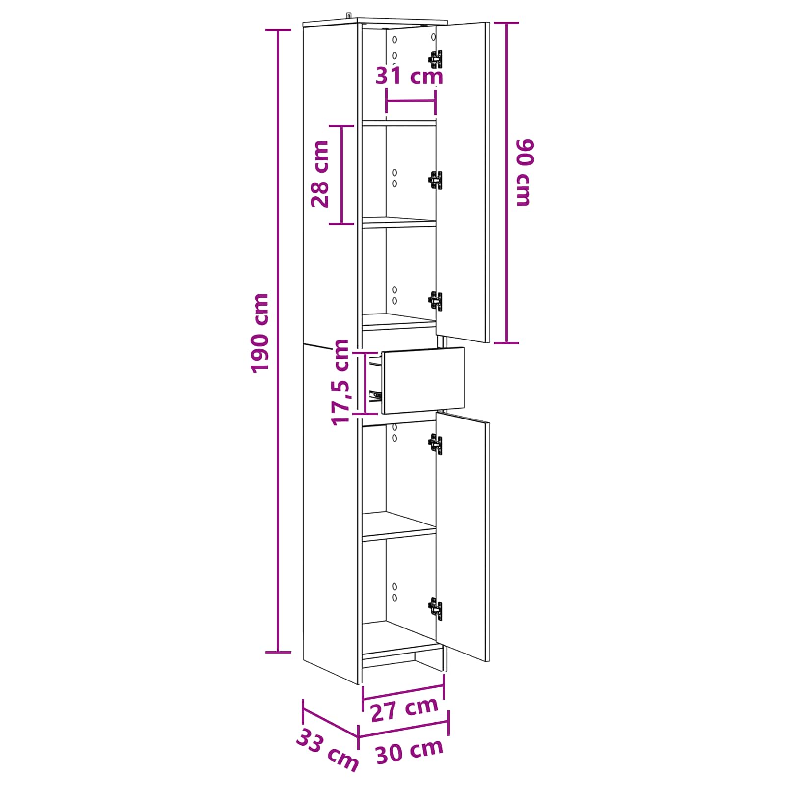 Badezimmerschrank Altholz 30 x 33 x 190 cm Holzwerkstoff