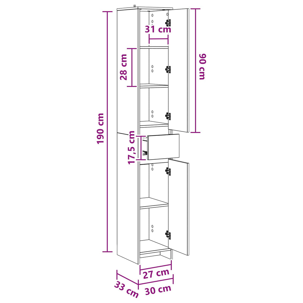 Badezimmerschrank Artisan-Eiche 30 x 33 x 190 cm Holzwerkstoff