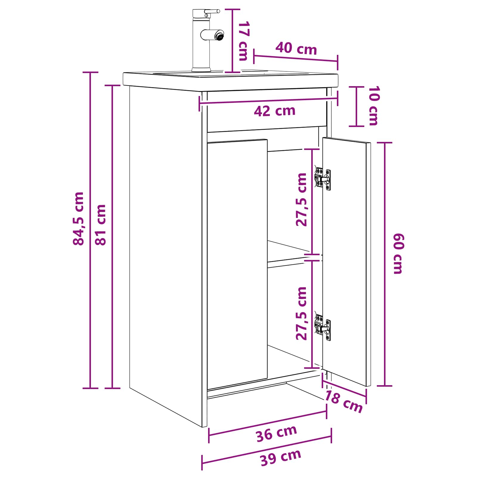 Badezimmerschrank mit Waschbecken Weiß 42 x 40 x 84,5 cm
