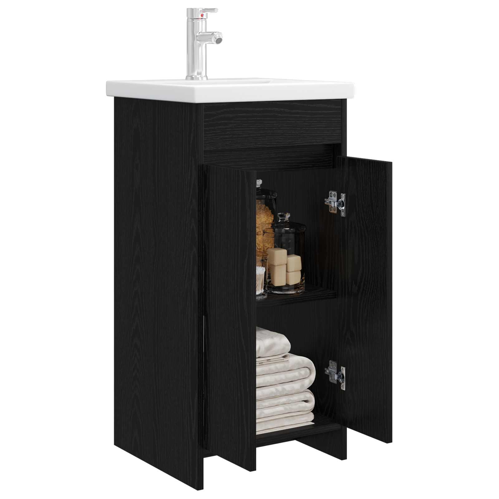 Badezimmerschrank mit Waschbecken Schwarze Eiche