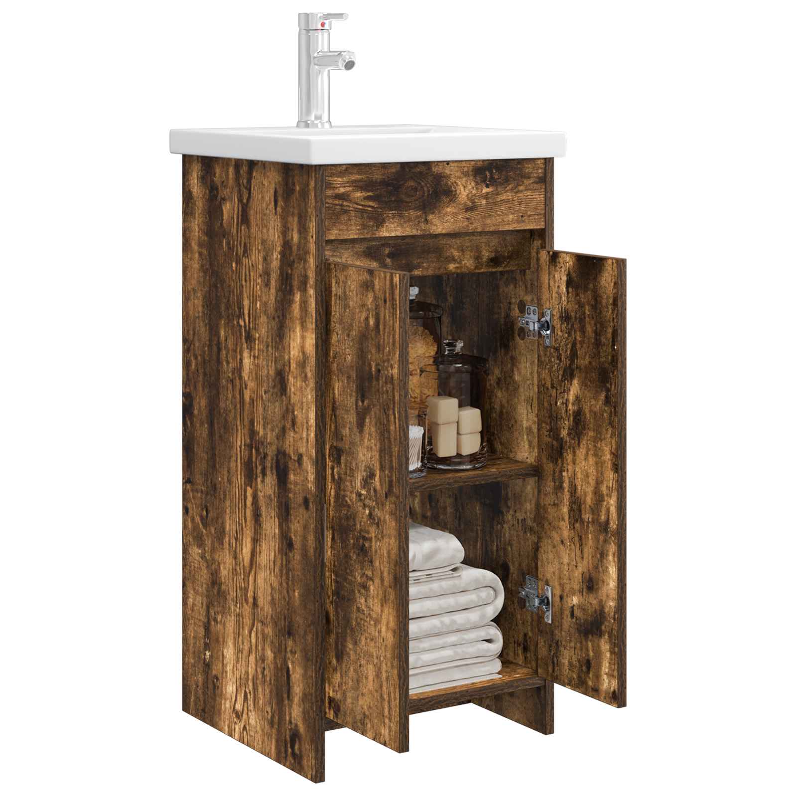 Badezimmerschrank mit Waschbecken Geräucherte Eiche