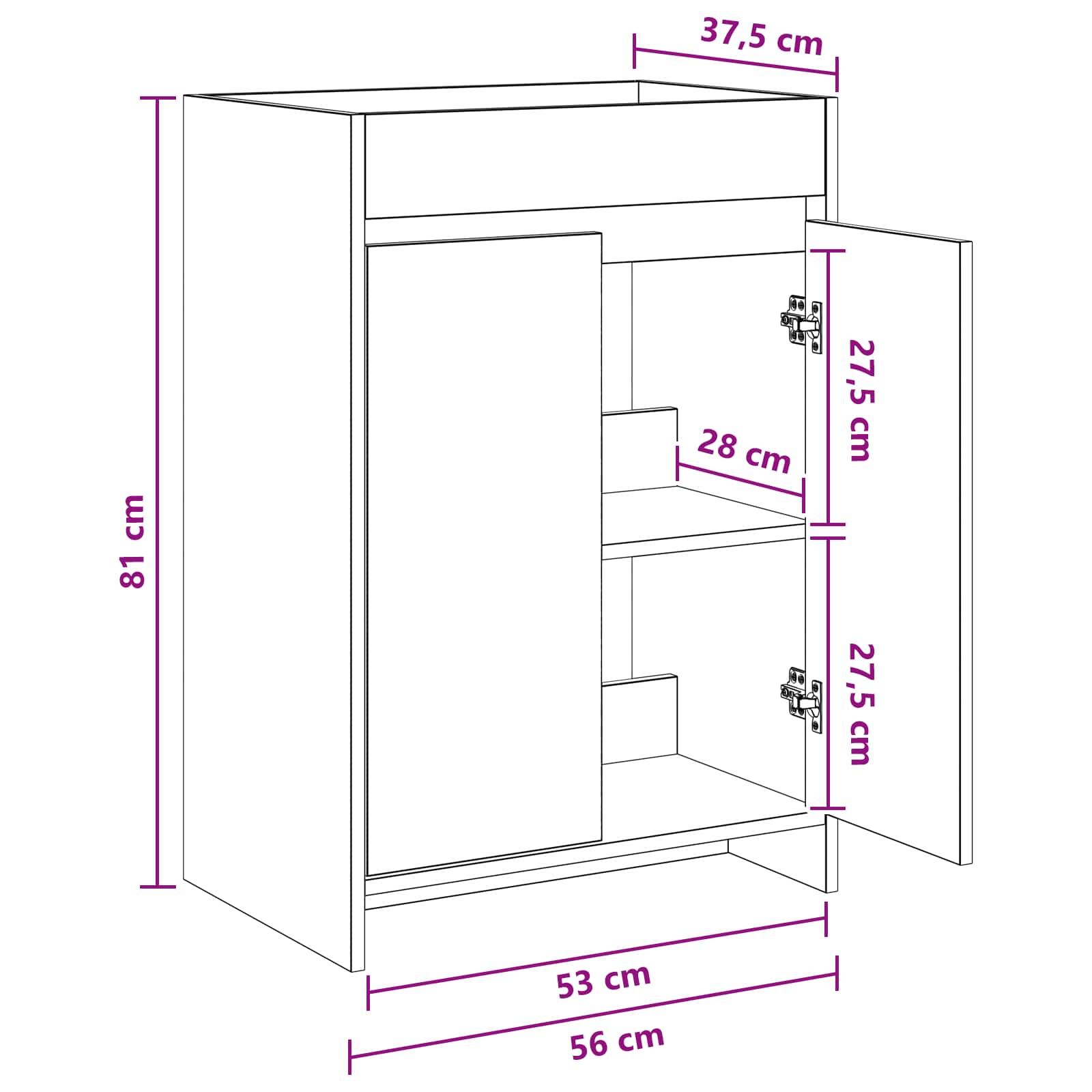 Badunterschrank Weiß 56 x 37,5 x 81 cm Holzwerkstoff