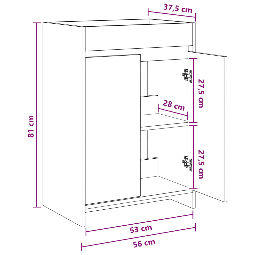 Badunterschrank Schwarze Eiche 56 x 37,5 x 81 cm Holzwerkstoff