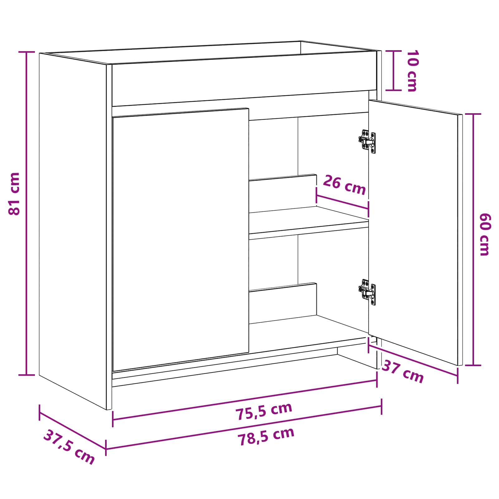 Badunterschrank Schwarze Eiche 78,5 x 37,5 x 81 cm