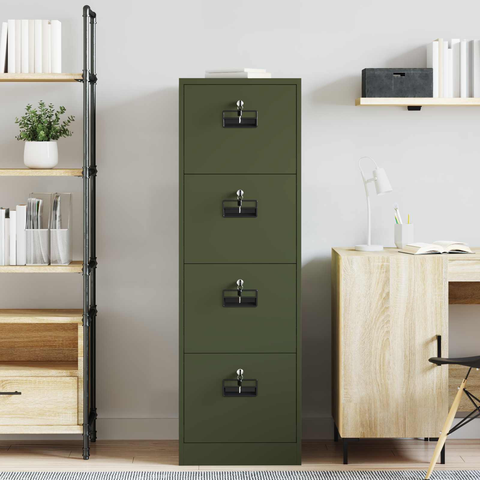 Aktenschrank mit Schubladen 2 pcs Olive Grün 44 x 50 x 139 cm