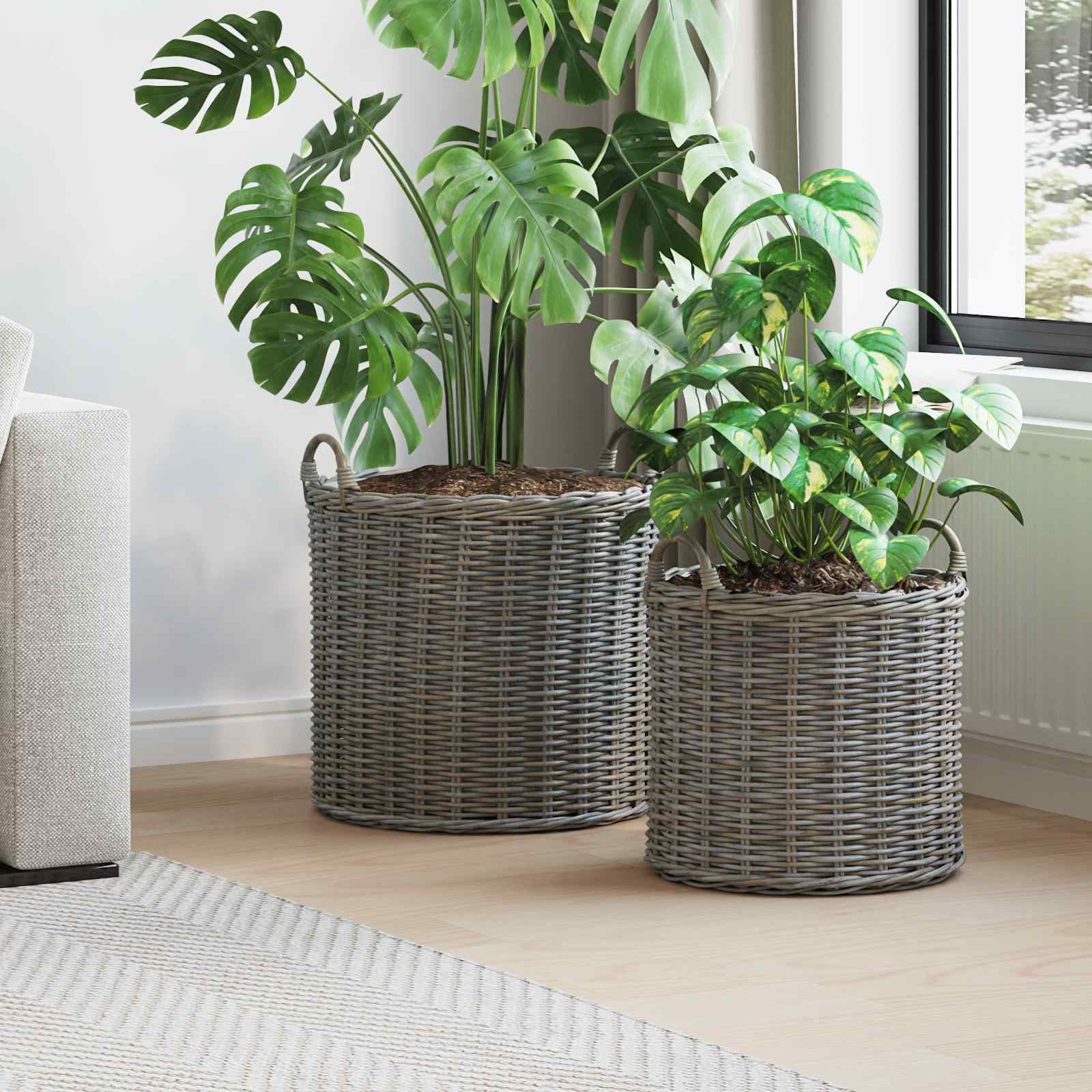 Blumentopf Körbchen mit Speicher 2 pcs Grau Lacak Rattan
