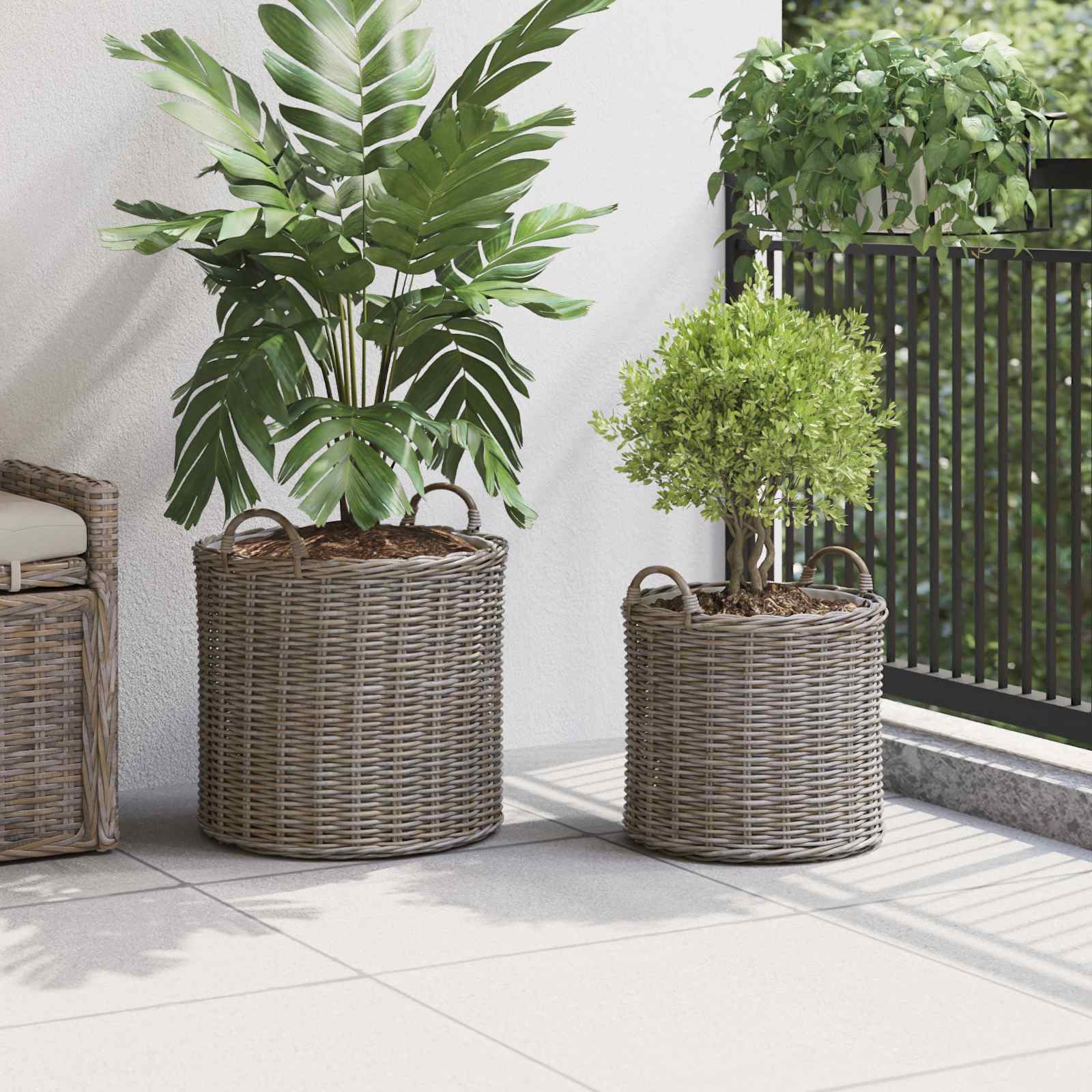 Blumentopf Körbchen mit Speicher 2 pcs Grau Lacak Rattan