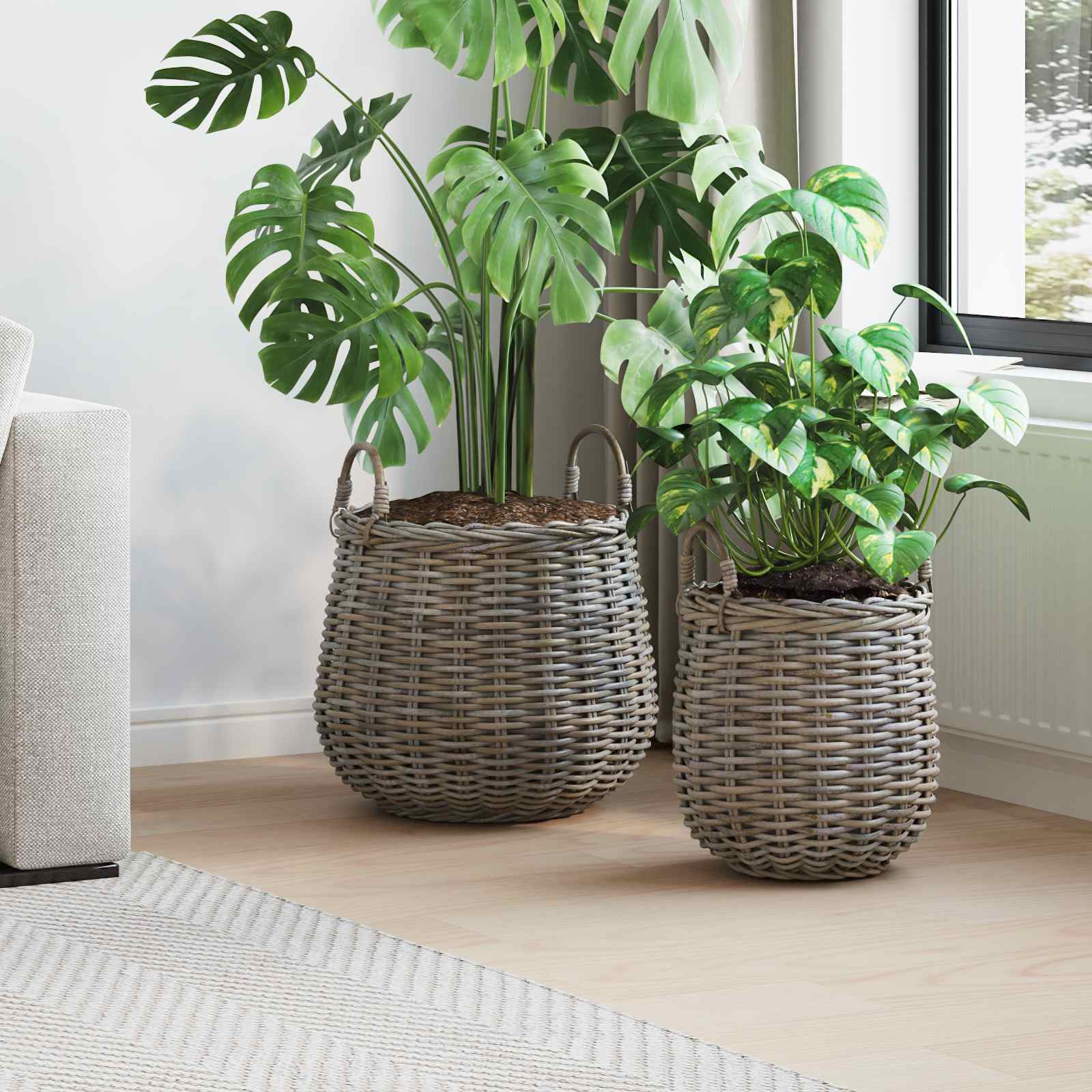 Blumentopf Körbchen mit Speicher 2 pcs Grau Lacak Rattan