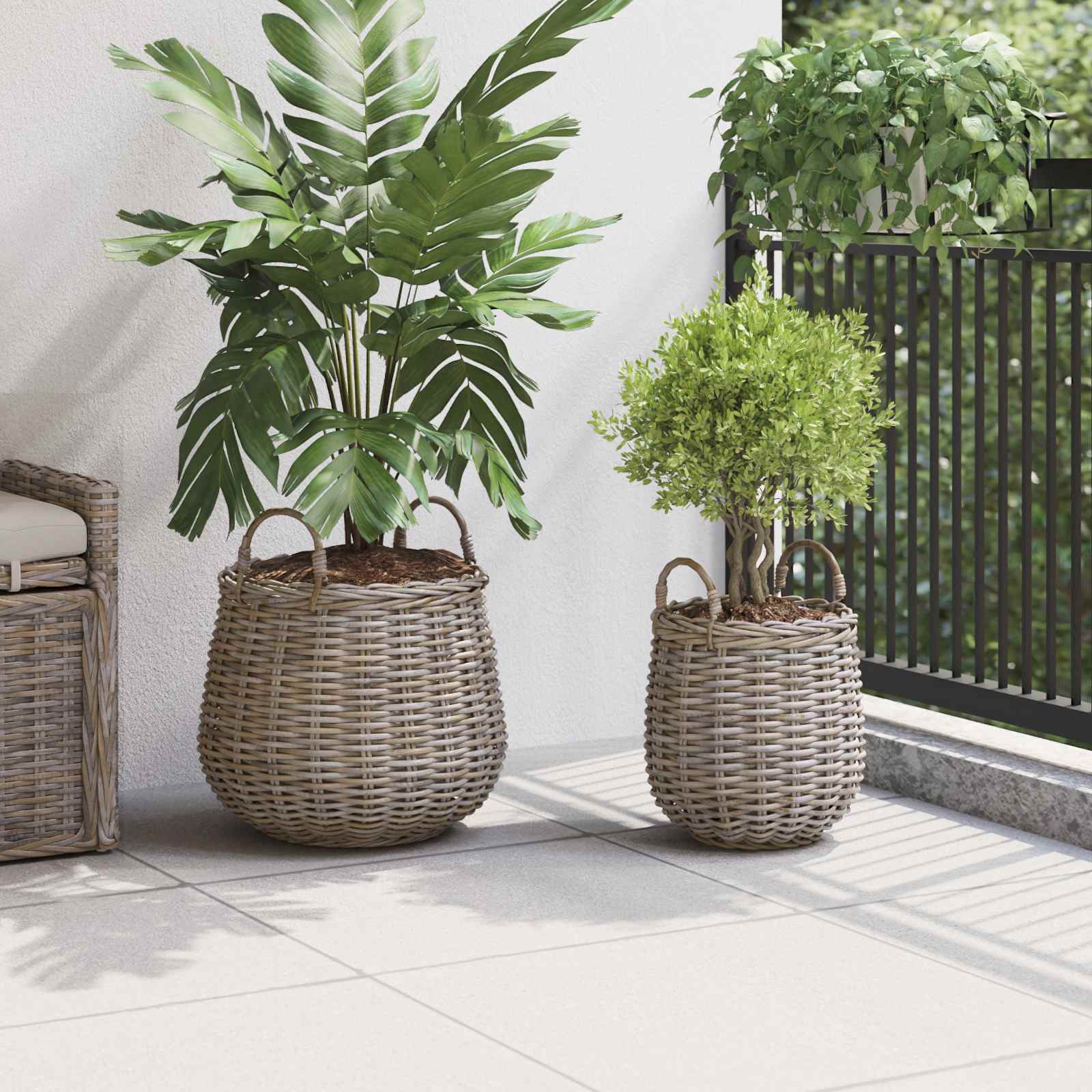Blumentopf Körbchen mit Speicher 2 pcs Grau Lacak Rattan