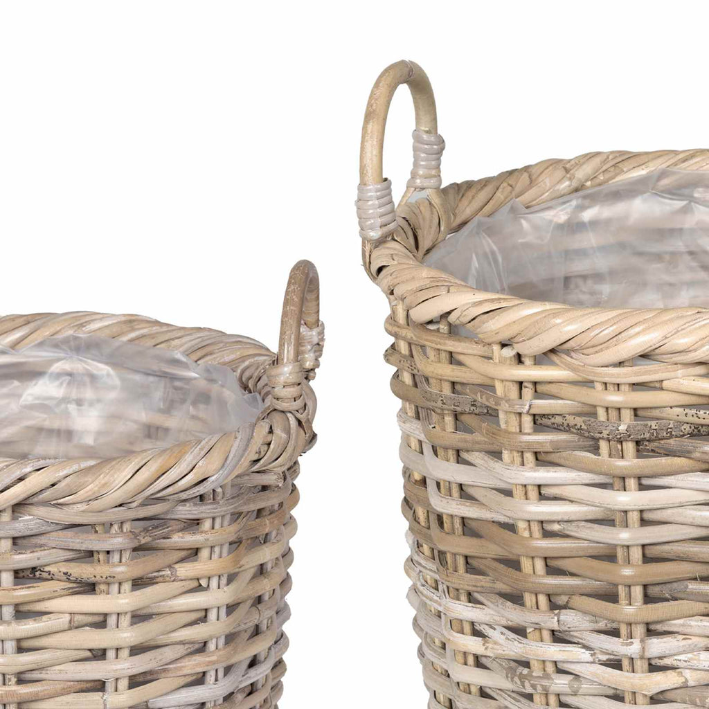 Blumentopfkorb mit Speicher 3 Stk. Natürliches Grau Kubu Rattan