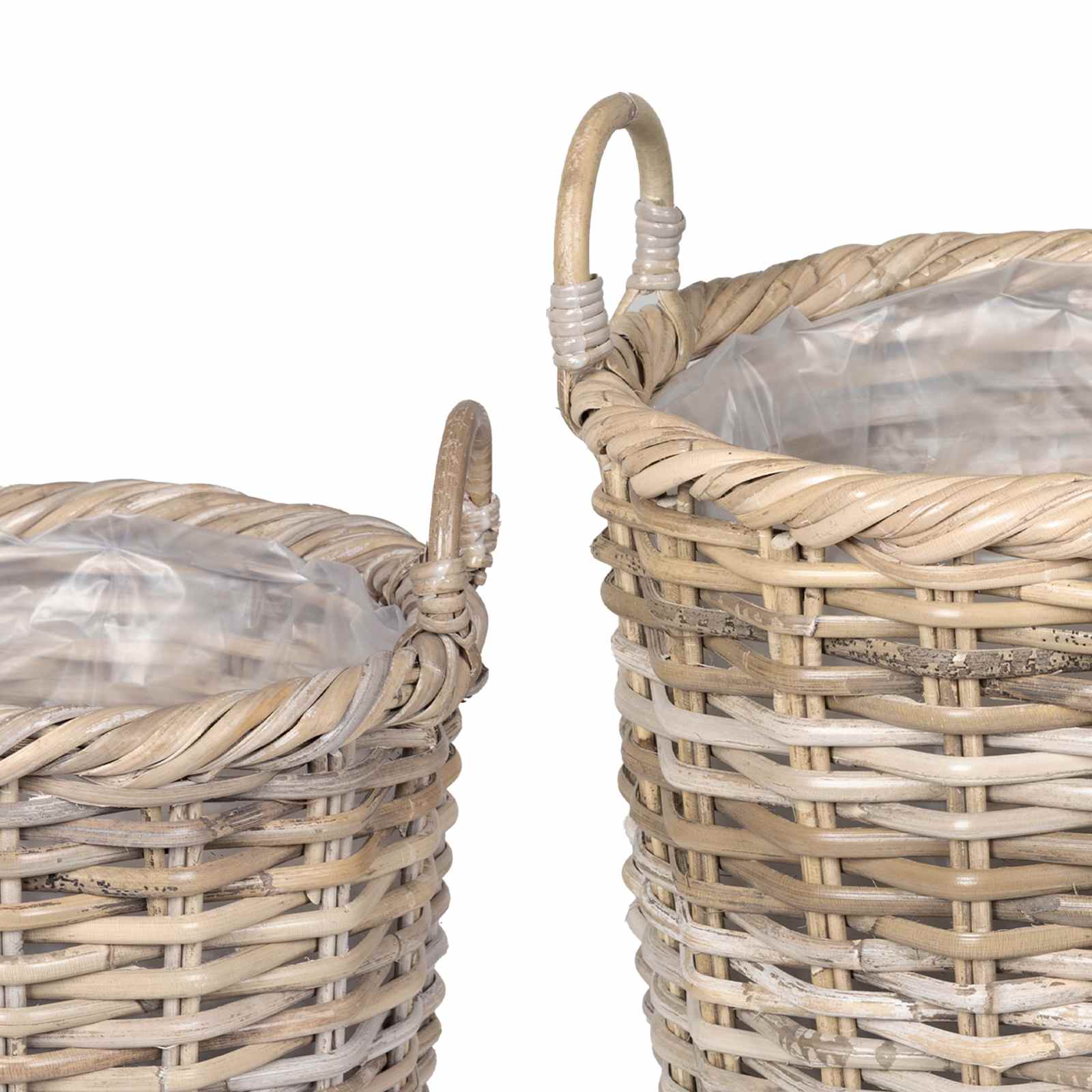 Blumentopfkorb mit Speicher 3 Stk. Natürliches Grau Kubu Rattan