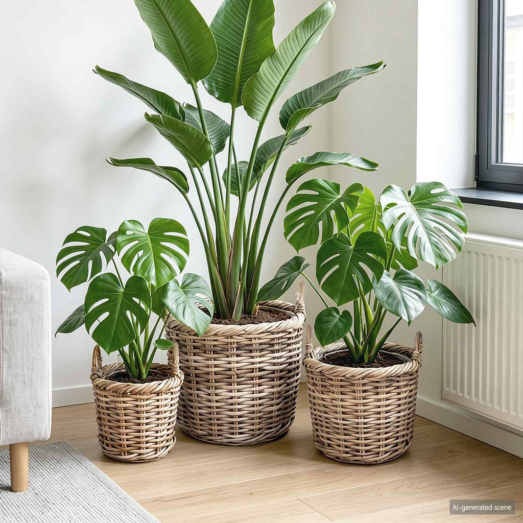 Blumentopfkorb mit Speicher 3 Stk. Natürliches Grau Kubu Rattan