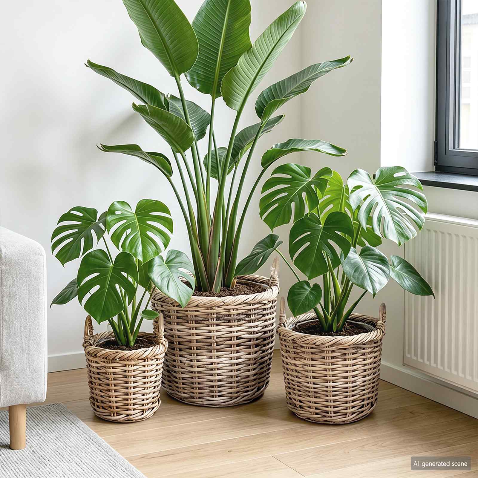 Blumentopfkorb mit Speicher 3 Stk. Natürliches Grau Kubu Rattan
