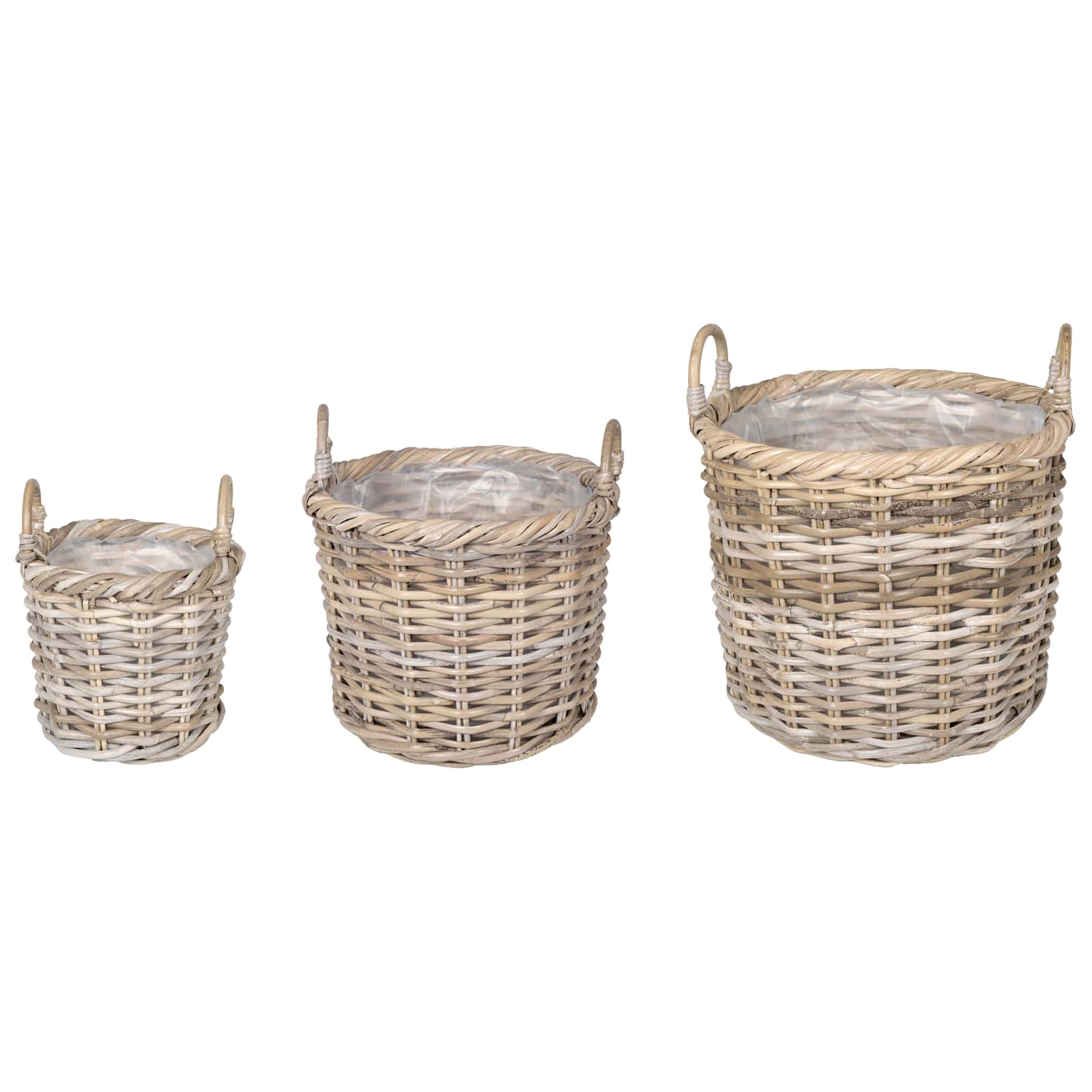 Blumentopfkorb mit Speicher 3 Stk. Natürliches Grau Kubu Rattan