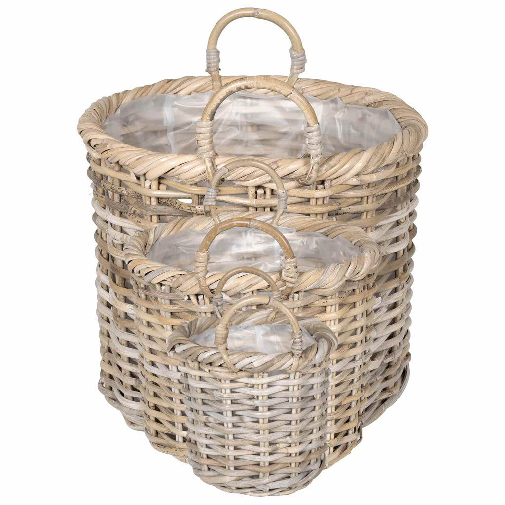 Blumentopfkorb mit Speicher 3 Stk. Natürliches Grau Kubu Rattan